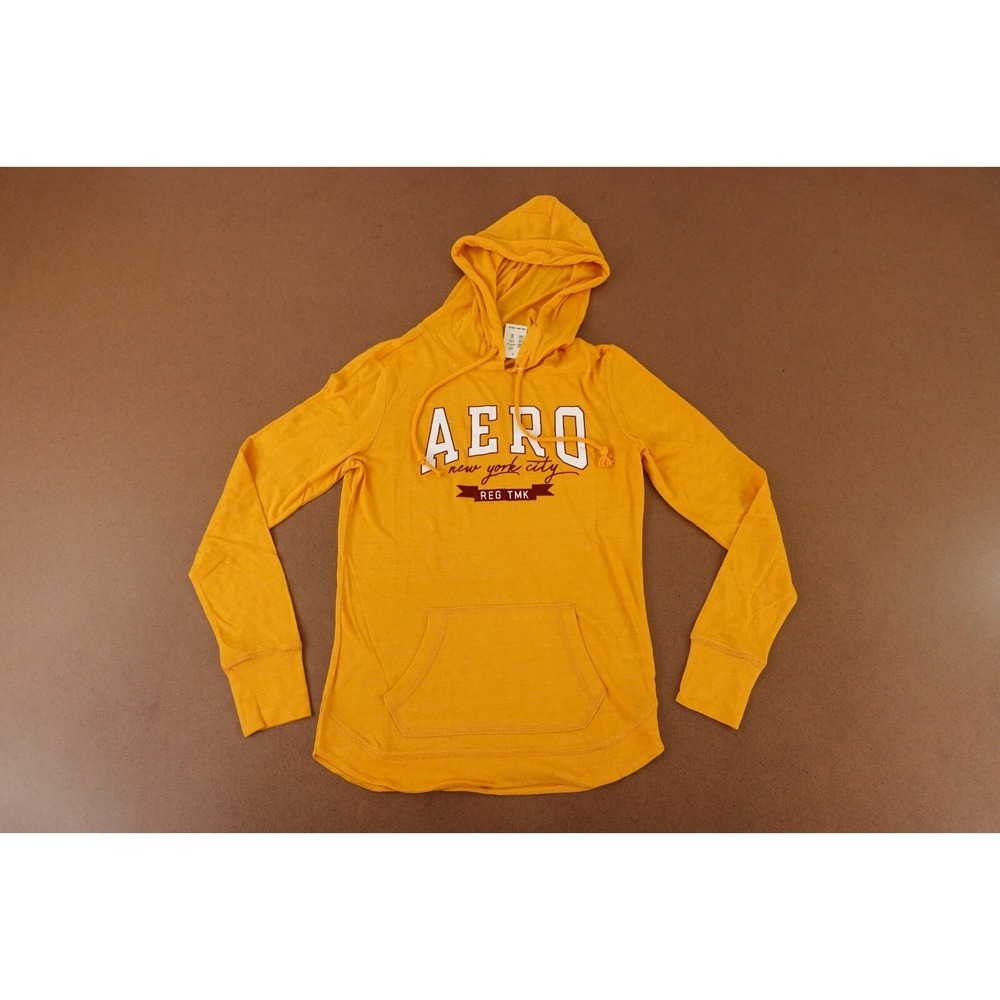 Aeropostale Women's Size XS Gold‎ Long Sleeve Aero Logo Hooded T-Shirt NWT